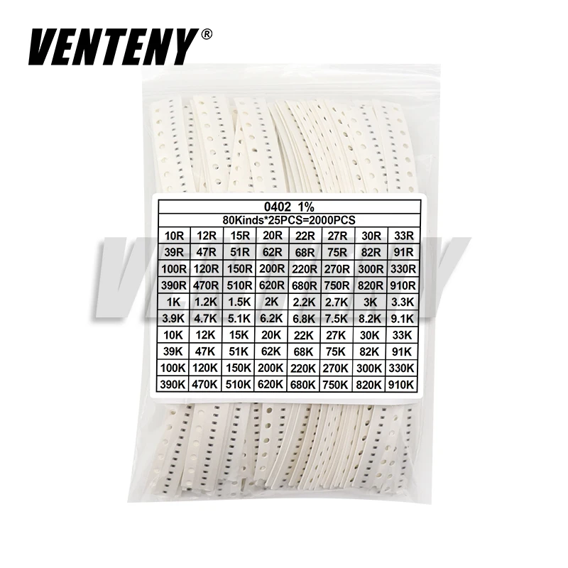 80 nilai 1% 0402 0603 0805 1206 SMD Chip Resistor berbagai macam Kit 10 ohm - 910K resistensi sampel set