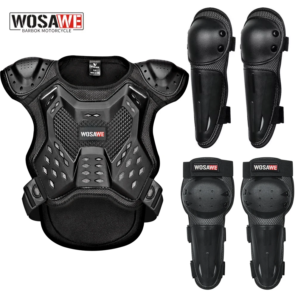 WOSAWE Kids Armor Vest Knee Elbow Pads Bike Protection Set Motorcycle Skateboard Snowboard Sports Skiing Full Body Protector