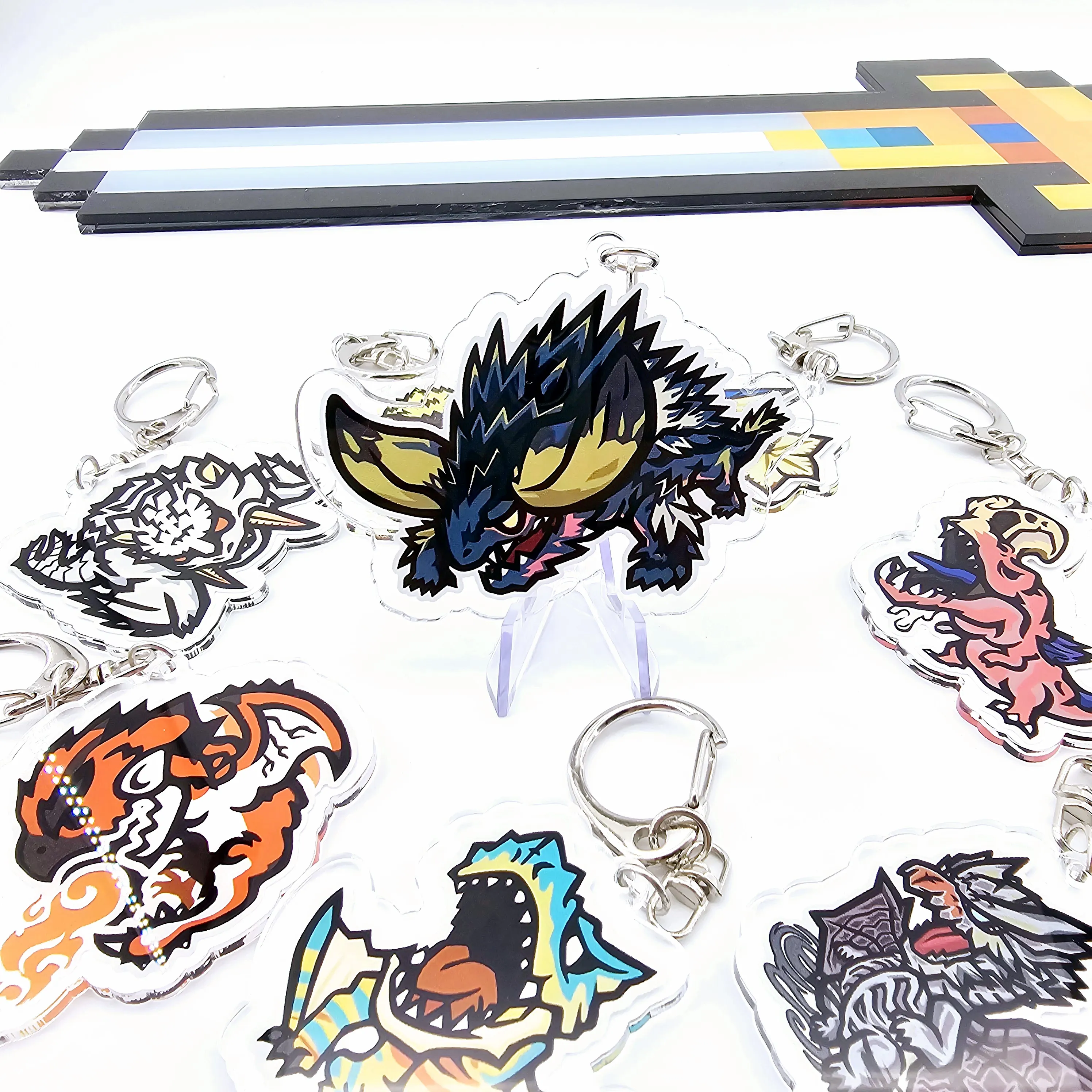 Game Monster Hunter Cartoon Acrylic Keychain Student Bag Small Pendant Christmas Gift Decoration For Fan Boy Friend llaveros