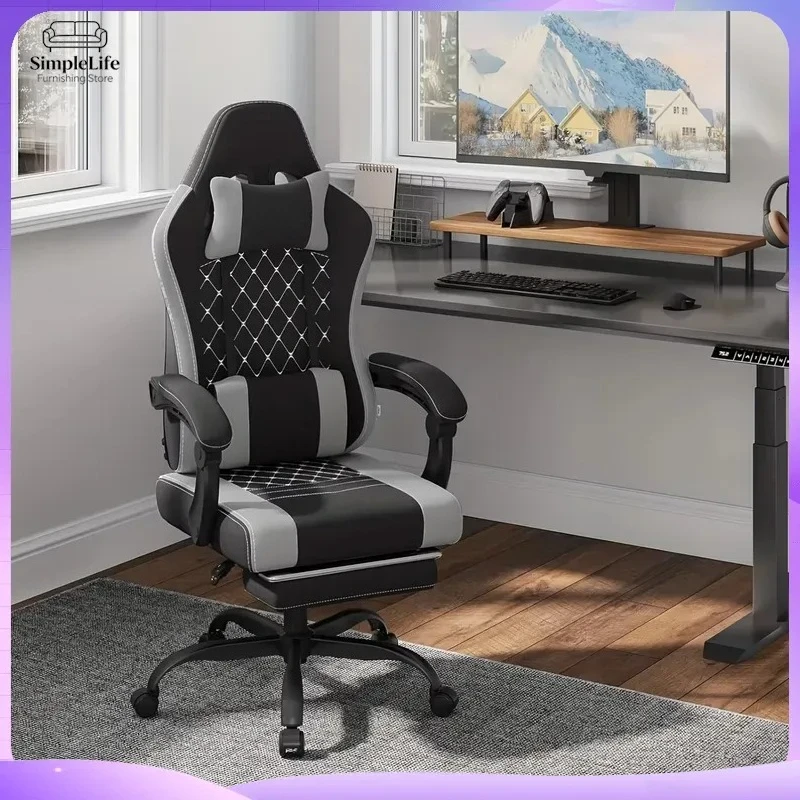 1pc Ergonomic Gaming Chair with Pocketed Spring Cushions Adjustable Height Headrest Lumbar Support Swivel Base Racing Style