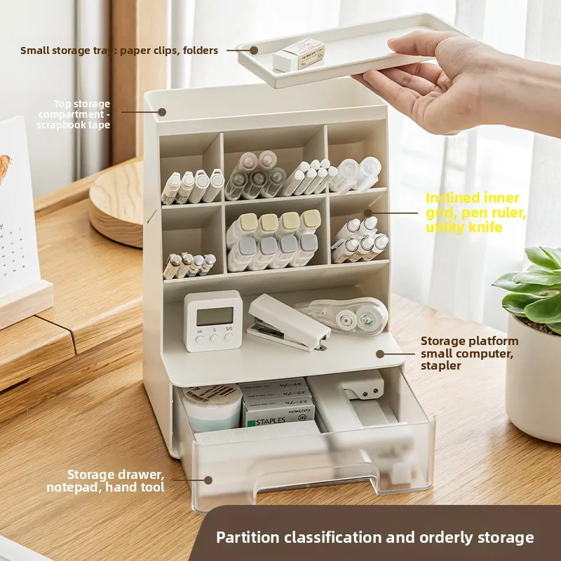 

45° Oblique Drawer Pen Holder Office Desktop Stationery Storage Box Home Simple Student Large Capacity Solid Color Storage Rack