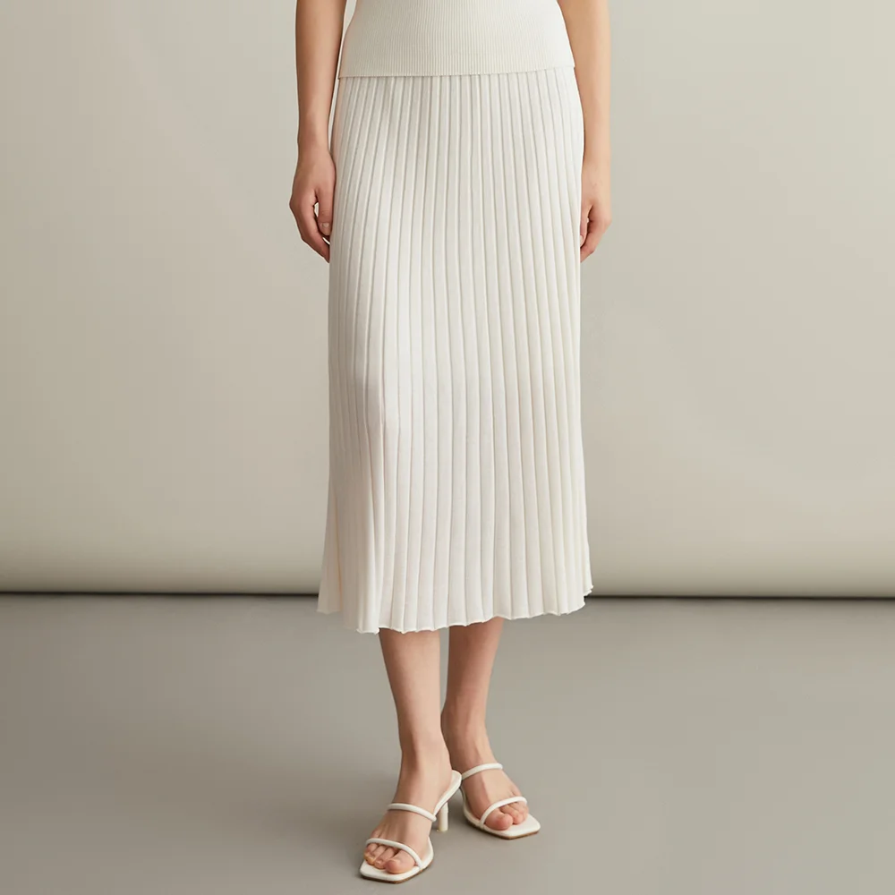 Pop BC636 High Quality Elegant Merino Wool Luxury Womens Clothing Clothes Silk Knitted Woolen Pleated Fishtail Skirt