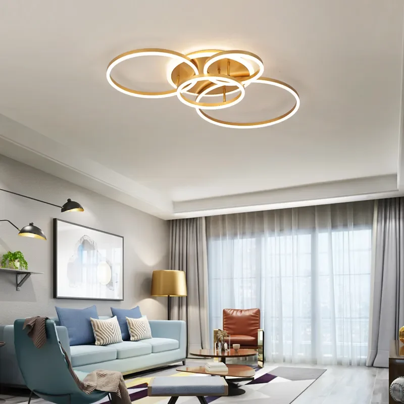 2023 Modern Led Circle Rings Ceiling Lights For living Room Bedroom Study Room Ceiling Lamp White/Brown/Black/Gold Color 90-260V