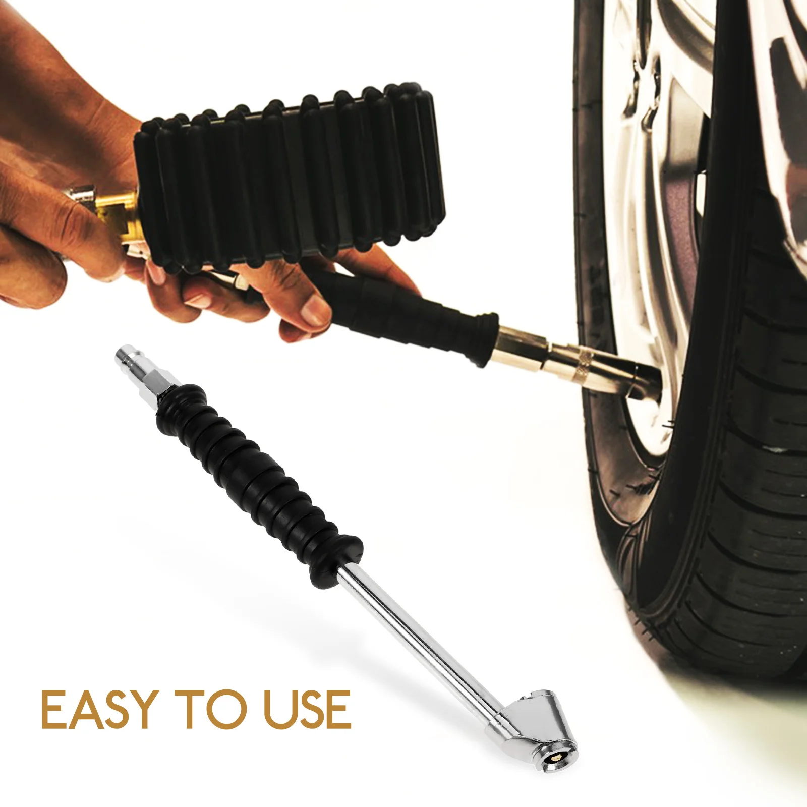 

Tire Inflator Chuck Car Air Compressor Solid Steel Straight Air Chuck Multifunctional Nozzle Accurate Pressure Gauge