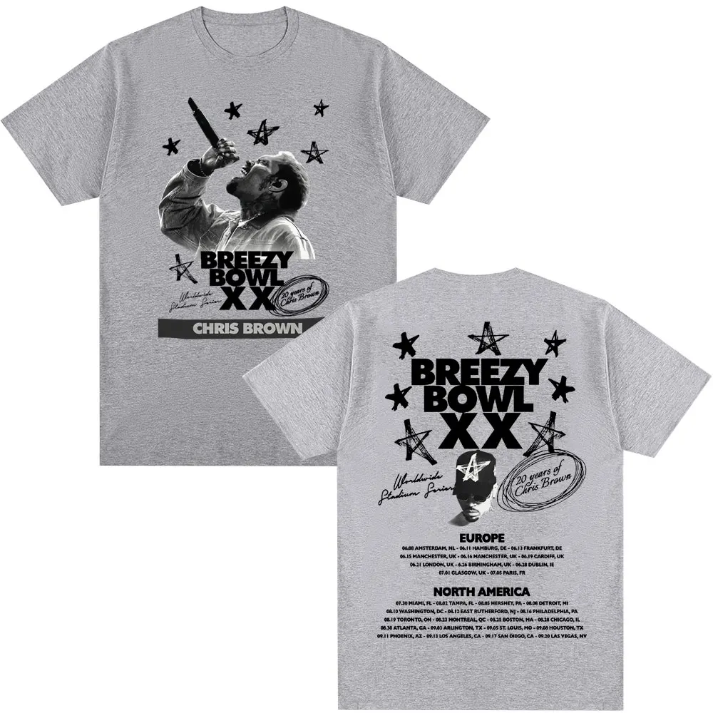 تي شيرت مغني الراب الشهير كريس براون تي شيرت بريزي باول XX جولة الهيب هوب Harajuku التي شيرت الرجال النساء فضفاض القطن الجدة تي شيرت الشارع الشهير