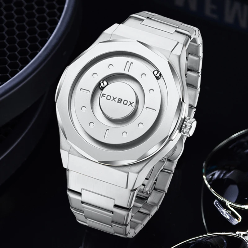 FOXBOX 2025 Luxe Horloges Mannen Creatieve Scrollende Kralen Quartz Horloge LUIK Mode Waterdicht Stalen Heren Horloge Reloj Hombre