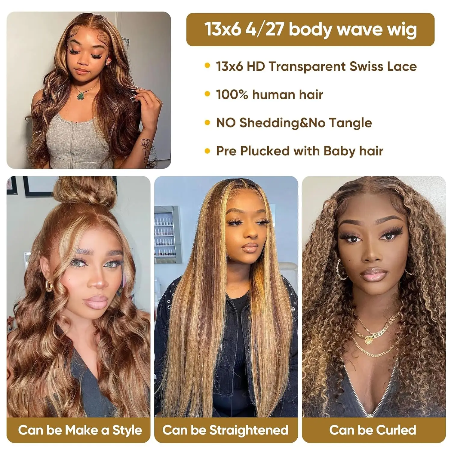 30 inch Highlight Ombre 13x6 HD Body Wave Lace Front Wig Human Hair 13x4 Lace Front Wig 4/27 Blonde Colored Glueless Wig