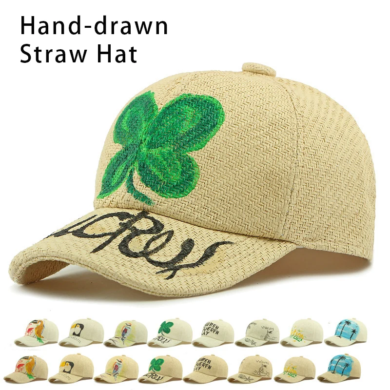 Hand-Painted Graffiti Art Baseball Cap Spring Summer Beach Straw Hat For Women Men Punk street style Visor Cap