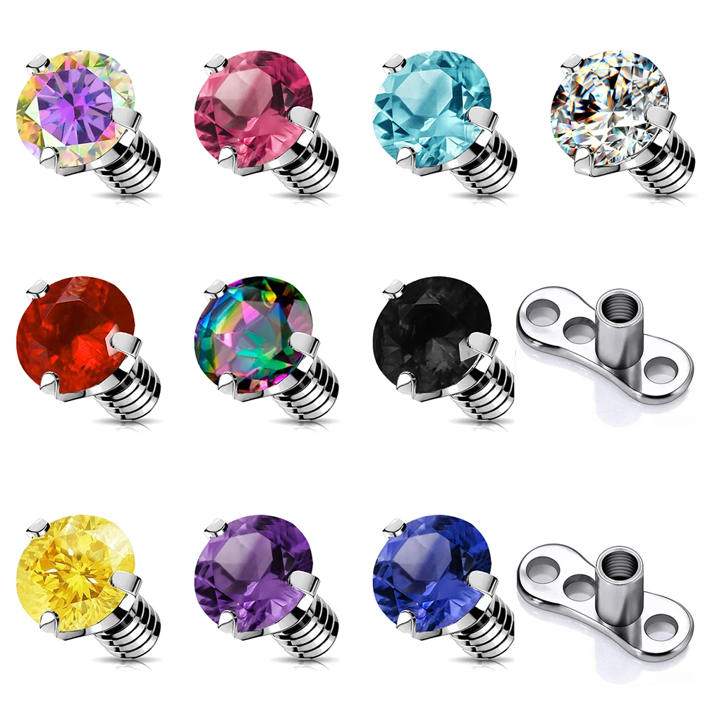 AOEDEJ 10-12 PCS 14G Zircon Dermal Anchor Piercing Women Colorful Gem Micro Skin Diver Dermal Top Jewelry Hide-in Body Piercings