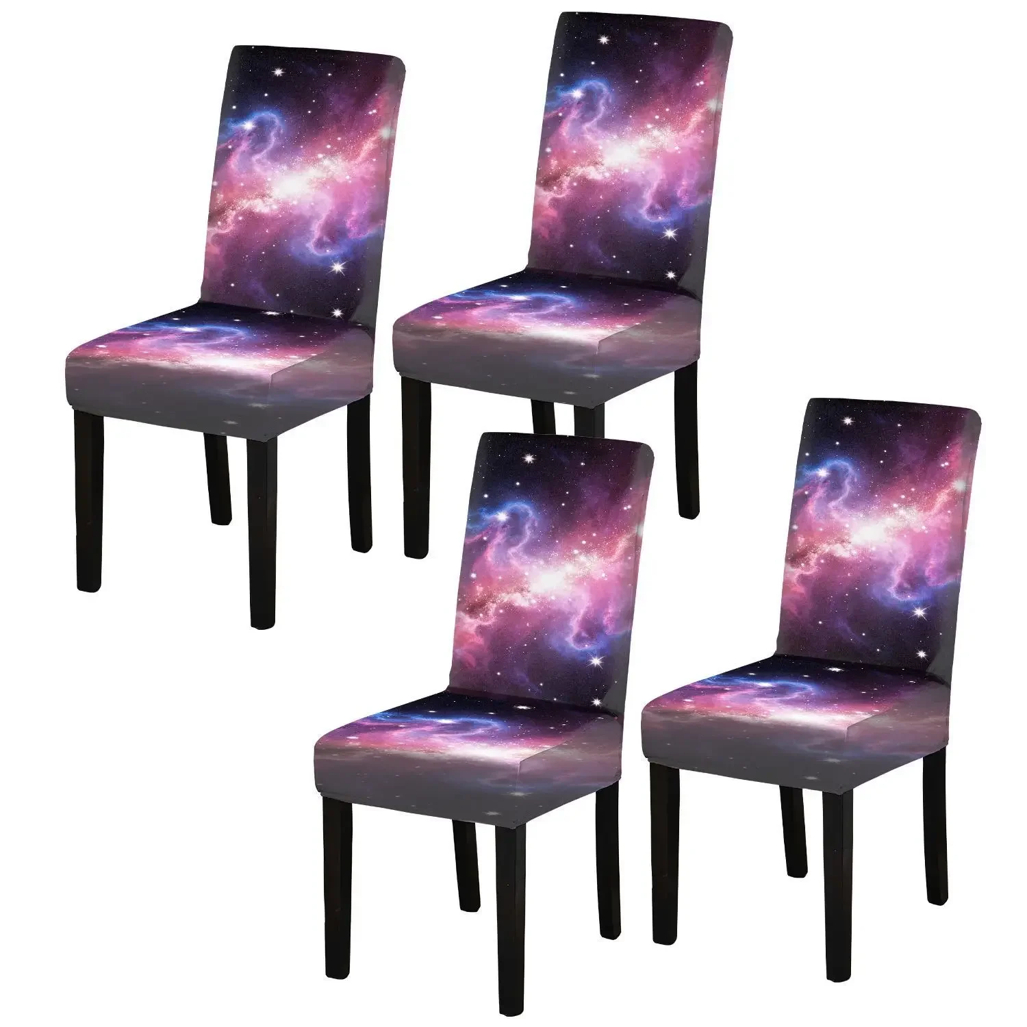 High-elasticity printed dining chair cover, dream nebula aurora pattern, suitable for home dining tables and chairs