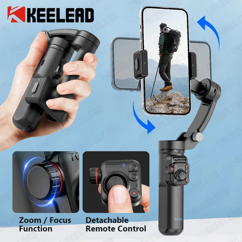 M02 Handheld 3-Axis Gimbal Portable Stabilizer with Zoom for Mobile Phone Shoot Vlog, with Detachable Remote Control, Tripod New