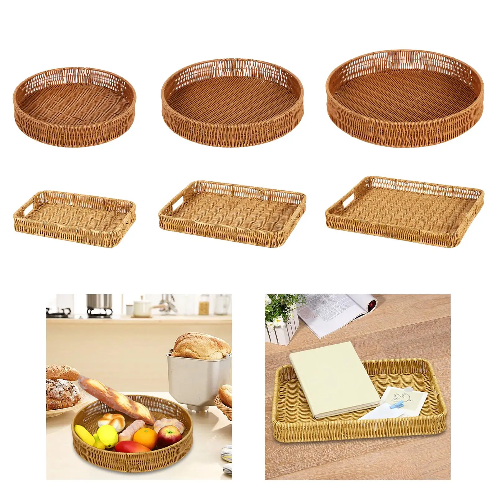 Panier de rangement en rotin tressé à la main, plateau décoratif pour la maison, plateau de service plat, organisateur décoratif pour placard