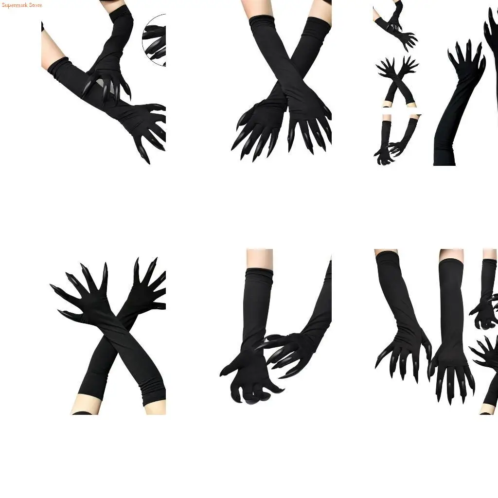 Q5WE Stretchy Halloween Gloves Long Finger Sleeves Cosplay Elbow Length Gloves Stretchy Claw Sleeves Party Costume
