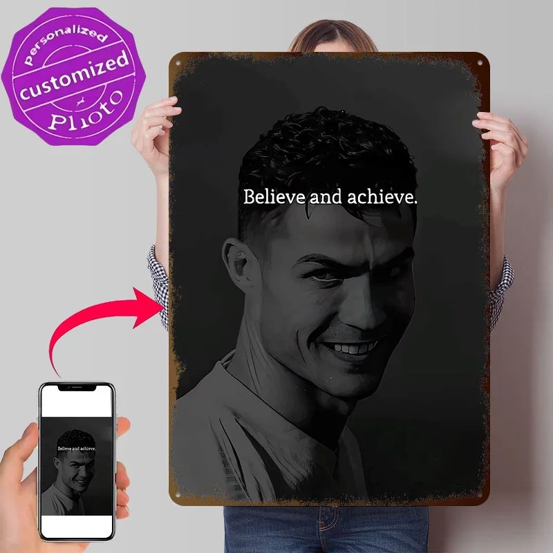 Cristiano Ronaldo Portrait 3D Printed Texture Poster Personalized Wall Art Retro Metal Tin Signs for Decoration Room Desk Decor