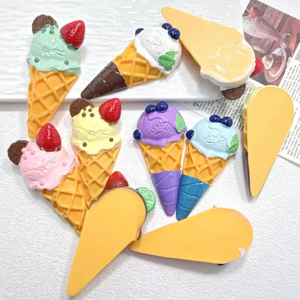 2PCS Blueberry Ice Cream Series Miniature Flat Back Resin Cabochons For Hairpin Scrapbooking DIY Home Decor Craft Accessories