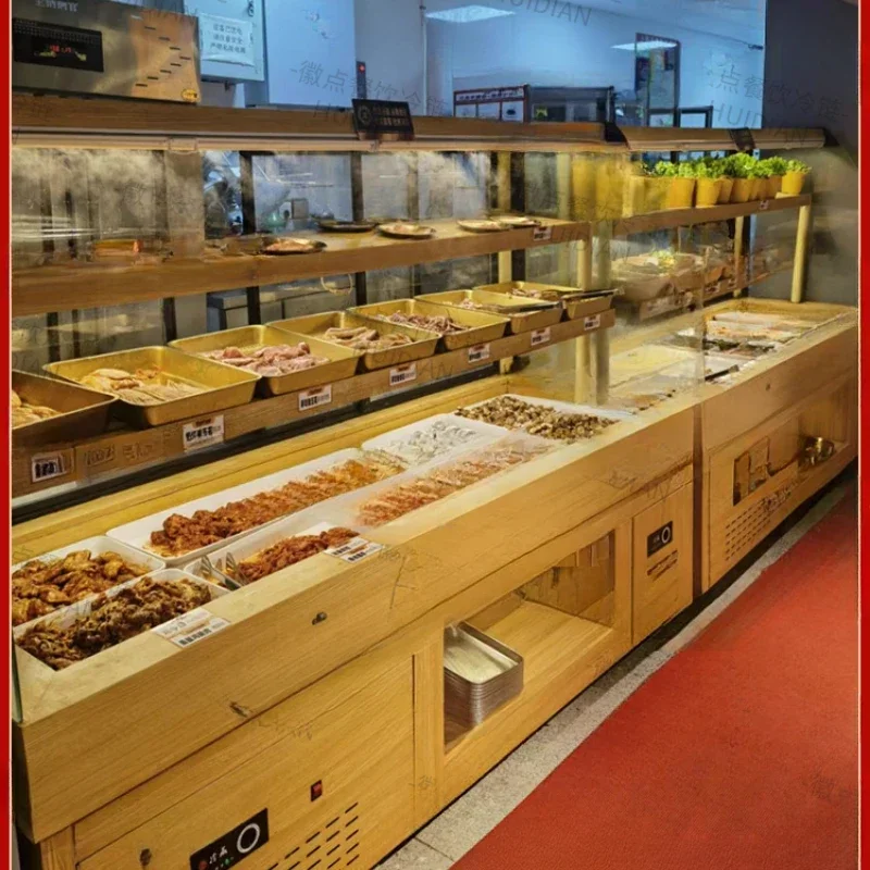 Buffet open file dish spray display cabinet Self-service hot pot string incense after replenishment stainless steel ice freezer