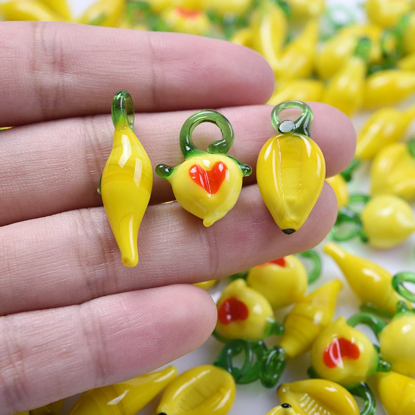 15Pcs/Lot Glass Assorted Red Hot Chili Pepper Vegetables Charms кулон Fruit Strawberry Watermelon Pendant For Necklaces Jewelry