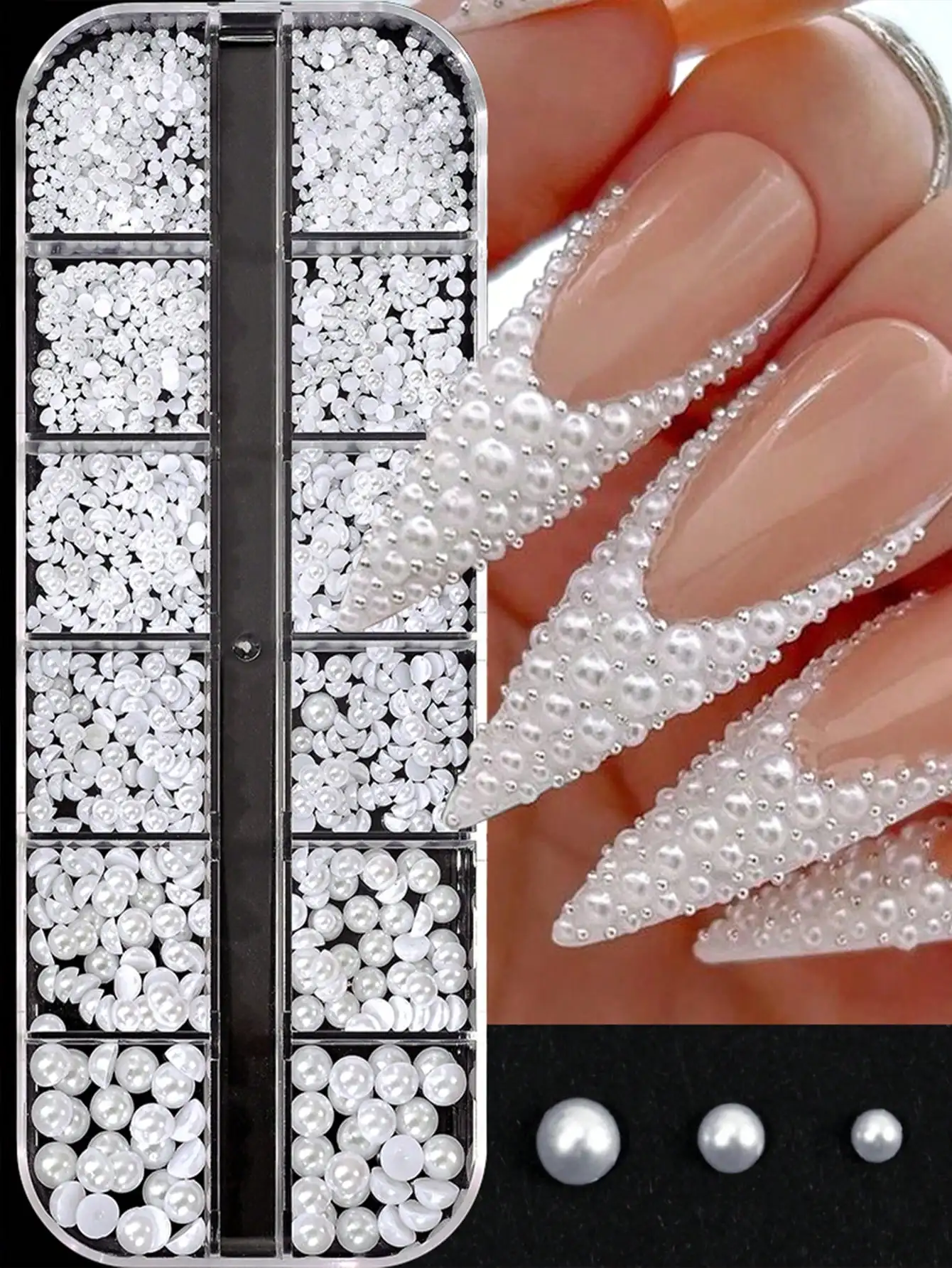 

1Box Faux Pearl Nail Art Decoration,12Grids Semi-Circle Pearl Gems DIY Suitable For False Nails, Nail Supplies, Nail Gems And DIY Nail Art Decorations. Suitable For Home DIY, Professional Nail Art, Makeup And Handicrafts