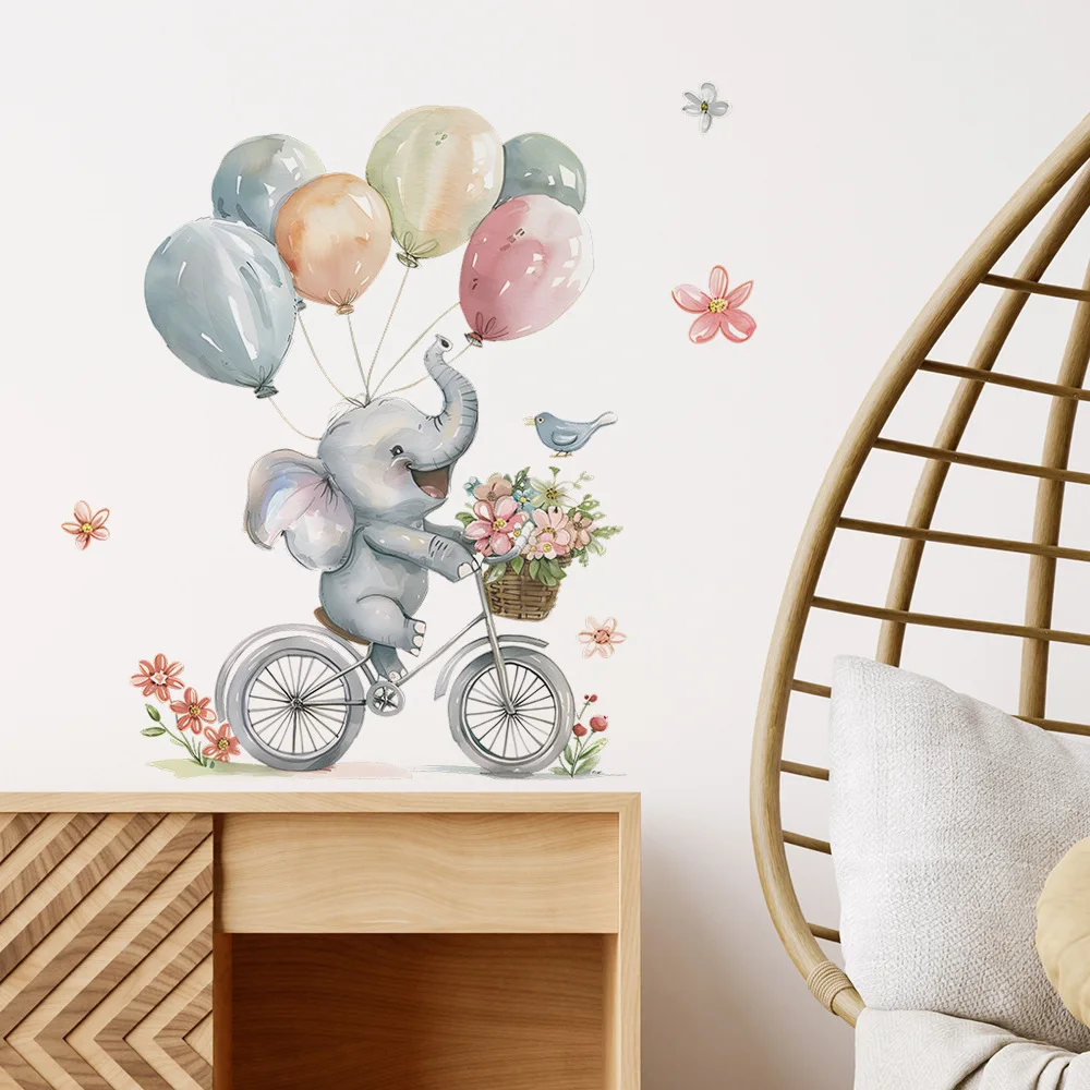 Elephant Balloon Bird Flower Children's Sticker Wallpaper Wall Stickers for Baby Girl Boy Nursery Bedroom Kids Room Decoration