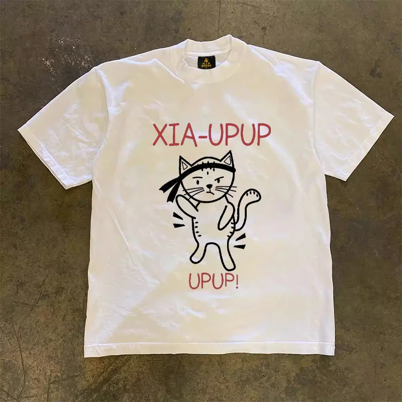 Loose Fit Cotton T-Shirt Unisex Short Sleeve Double Thread UPUPXIA Hero Print Sweat Absorbent round Neck Casual Summer Top