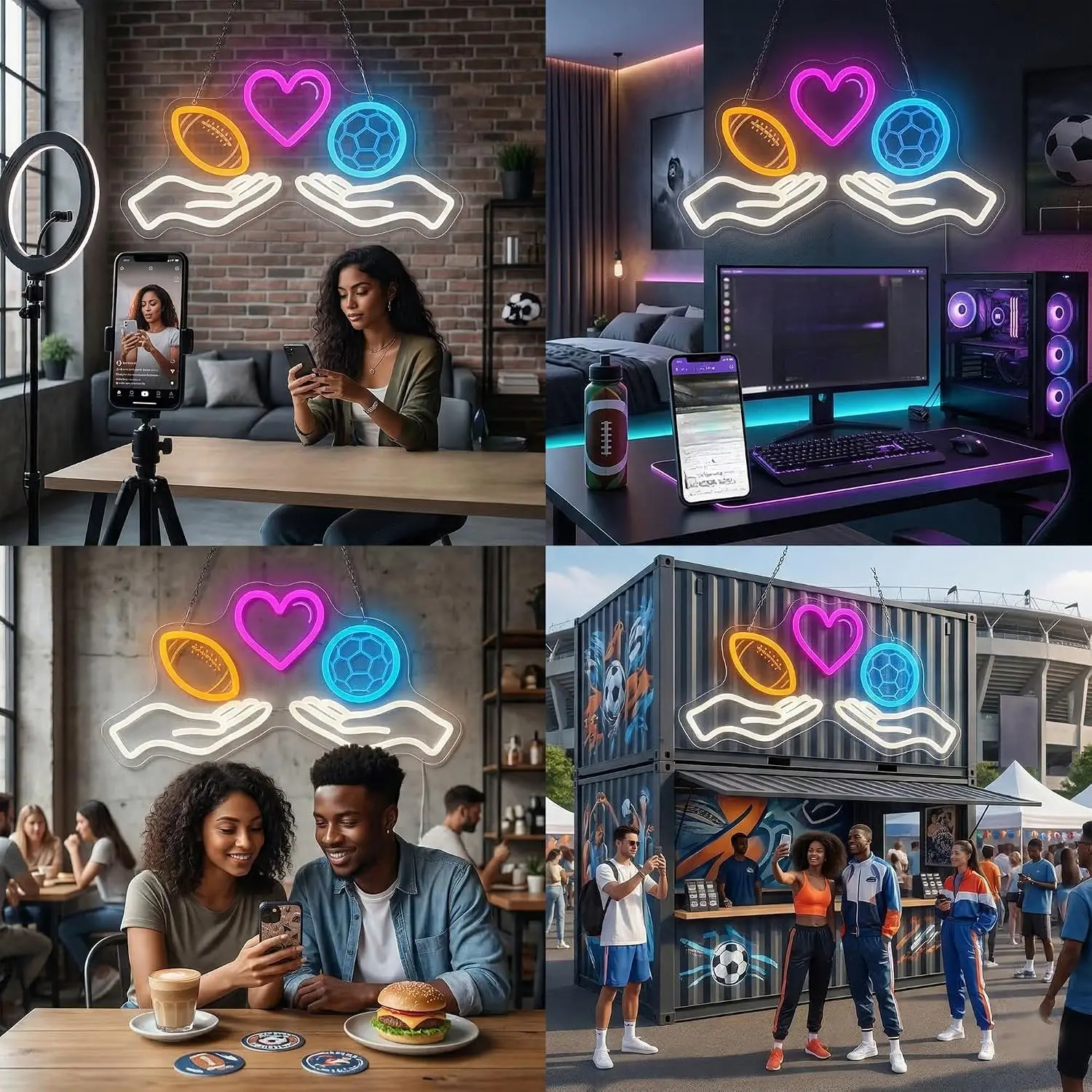 LED Neon Sign Soccer Neon Light USB Powered Wall Hanging Lamp Sport Themed Bar Gym Bedroom Man Cave Home Window Decor Night Lamp
