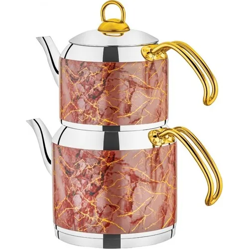 Sila Marble Pattern Red Teapot tea Pot Set 3,5 lt.