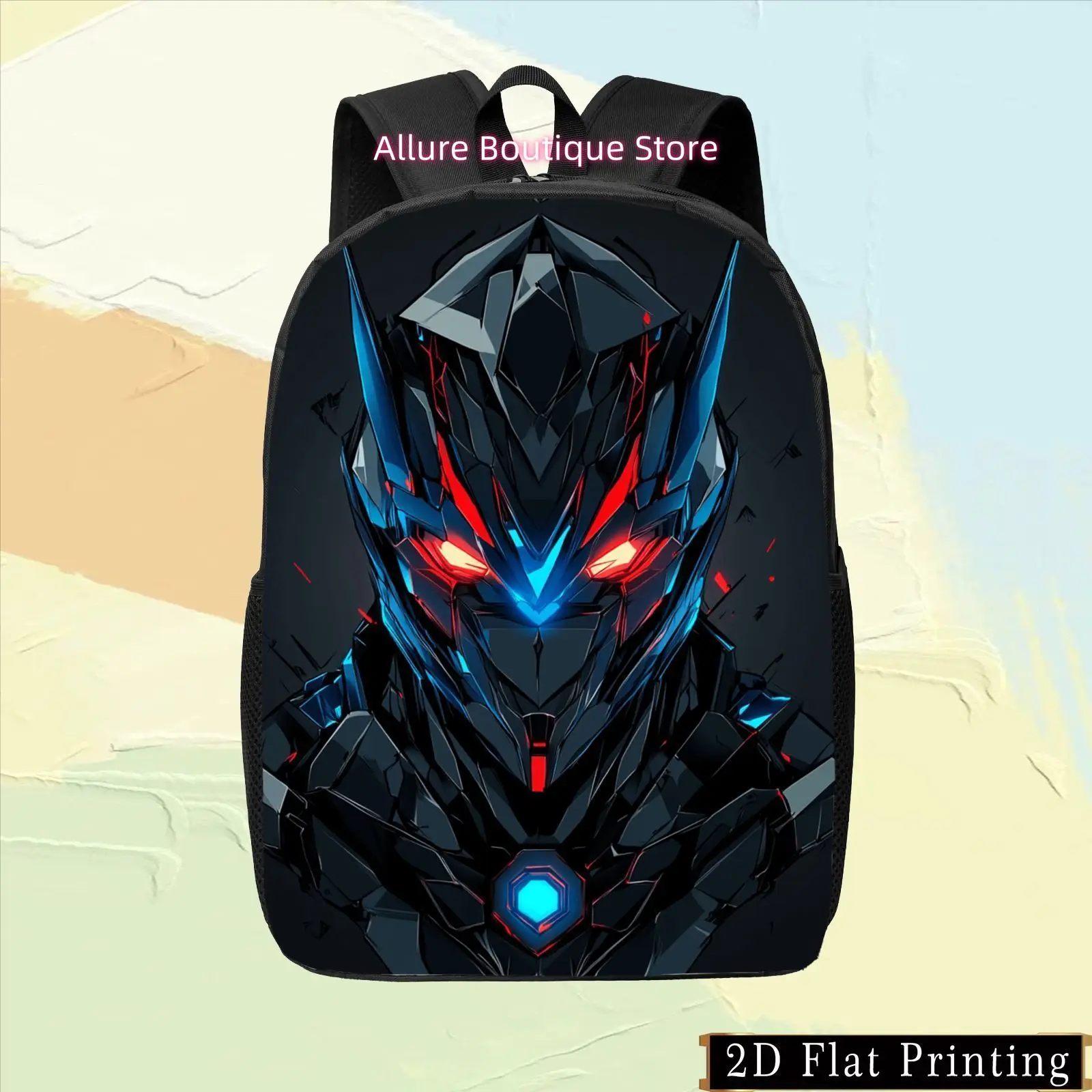 1pc Colorful Single-Sided Print Backpack, Personality Hand-Washable Zipper Design Future Style Robot Pattern Red Eye Created - S