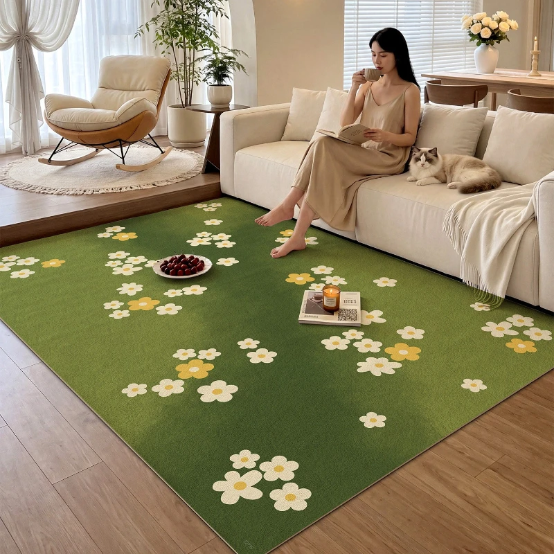 Large Area Bedroom Decor Green Carpet Flower Pattern Carpets for Living Room Thick Plush Lounge Floor Mat Fluffy Soft Study Rug