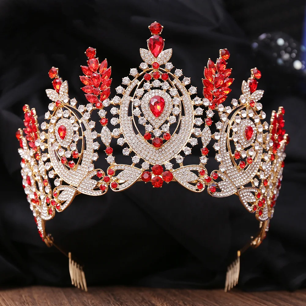 European and American Baroque Beauty Pageant Crown Cross border Bridal Headwear Stage Show Noble Crown Adjustable Size Queen Fas