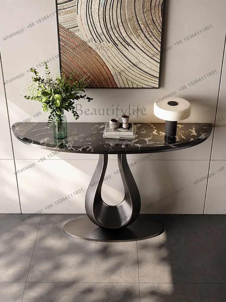 Entrance table light luxury high sense pure natural marble cabinet against the wall semi-circular entrance platform