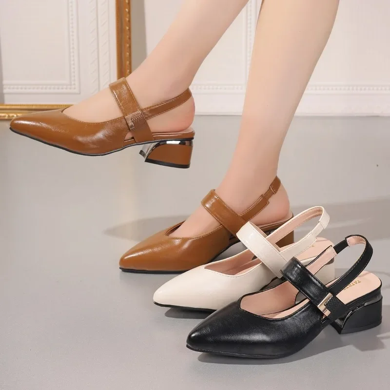 Sandales à Talons Bas et Carrés pour Femme, Chaussures de Connaissance Tendance, Solide, à la Mode, 2024