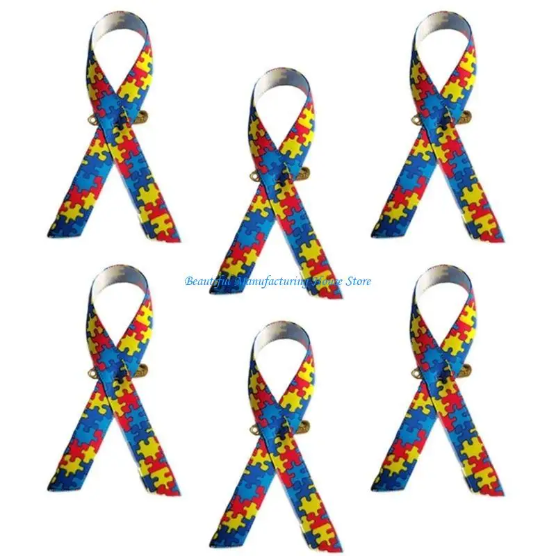 E56A Set of 100 Autisms Awareness Ribbon Brooch Pins in Satins for Men and Women