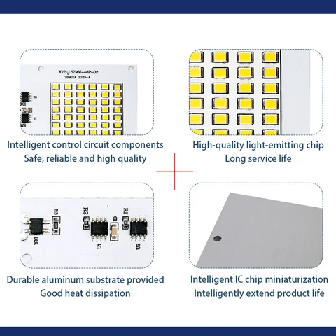LARZI LED Lamp Chip, 10 шт., квадратный, SMD2835, 10-100 Вт, 220-240 В, холодный/теплый белый — пример использования