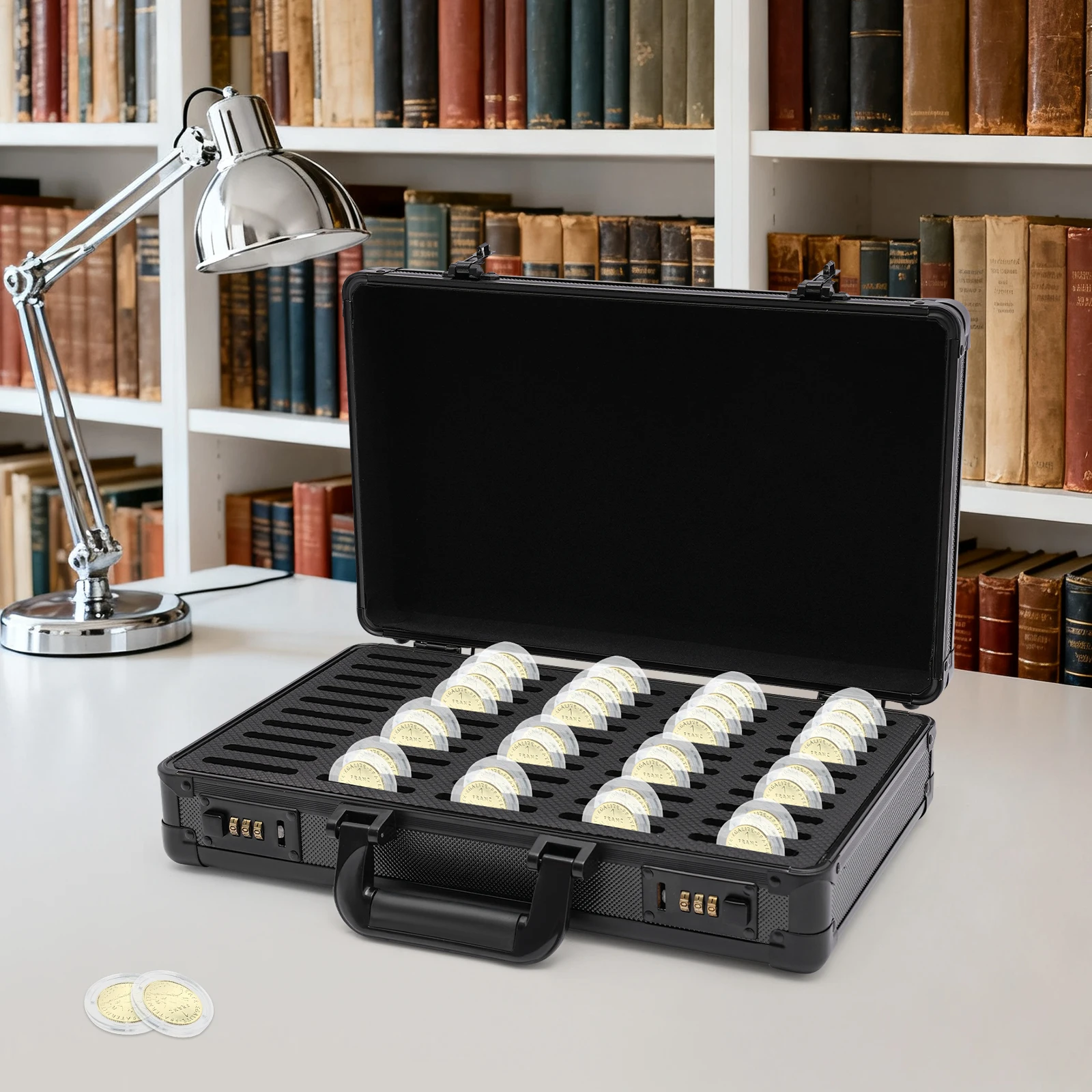 

Coin Storage Box, 50-Compartment Coin Storage Box, Portable Handheld Antique Coin Storage and Protection Case