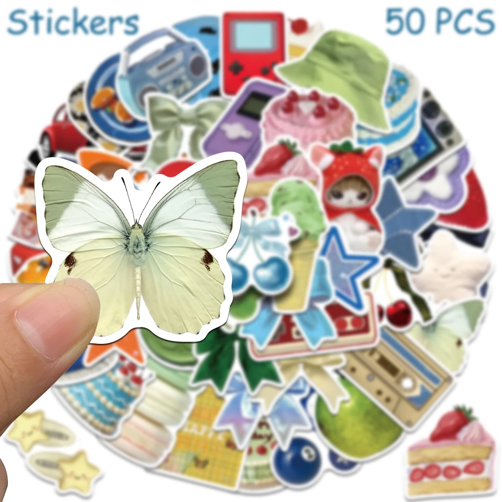 50 قطعة الكرتون لطيف عنصر ملصقات الشارات للهاتف سجل القصاصات المحمول الغيتار DIY الكتابة على الجدران ملصقات الجمالية الهدايا الإبداعية #4