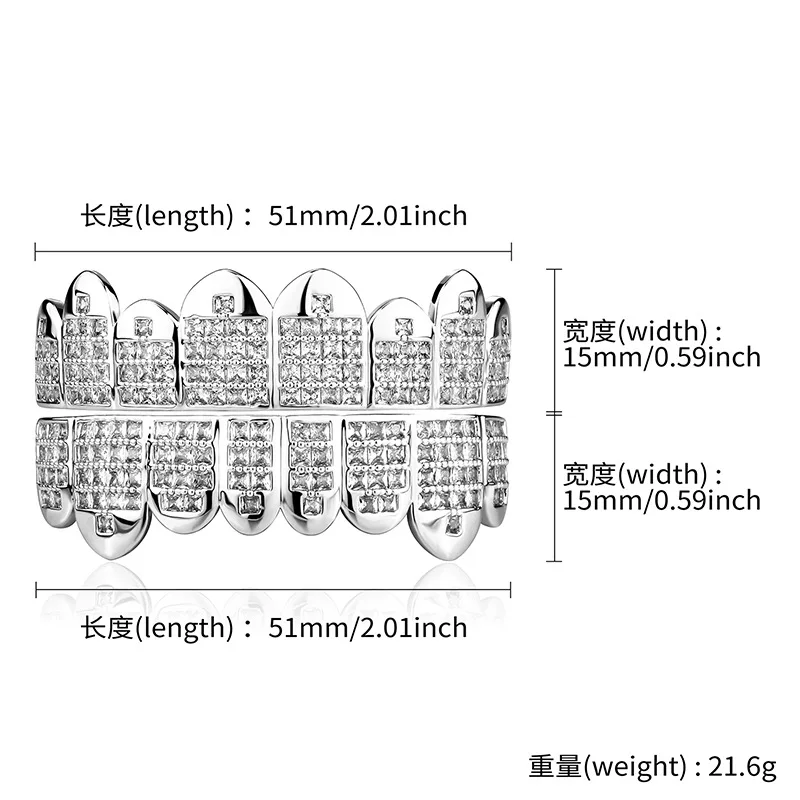 Hip Hop Cubic Zirconia Paved Bling Iced Out Flat Teeth Grillz Top Bottom Dental Grills Men Rapper Jewelry Gold Silver Color