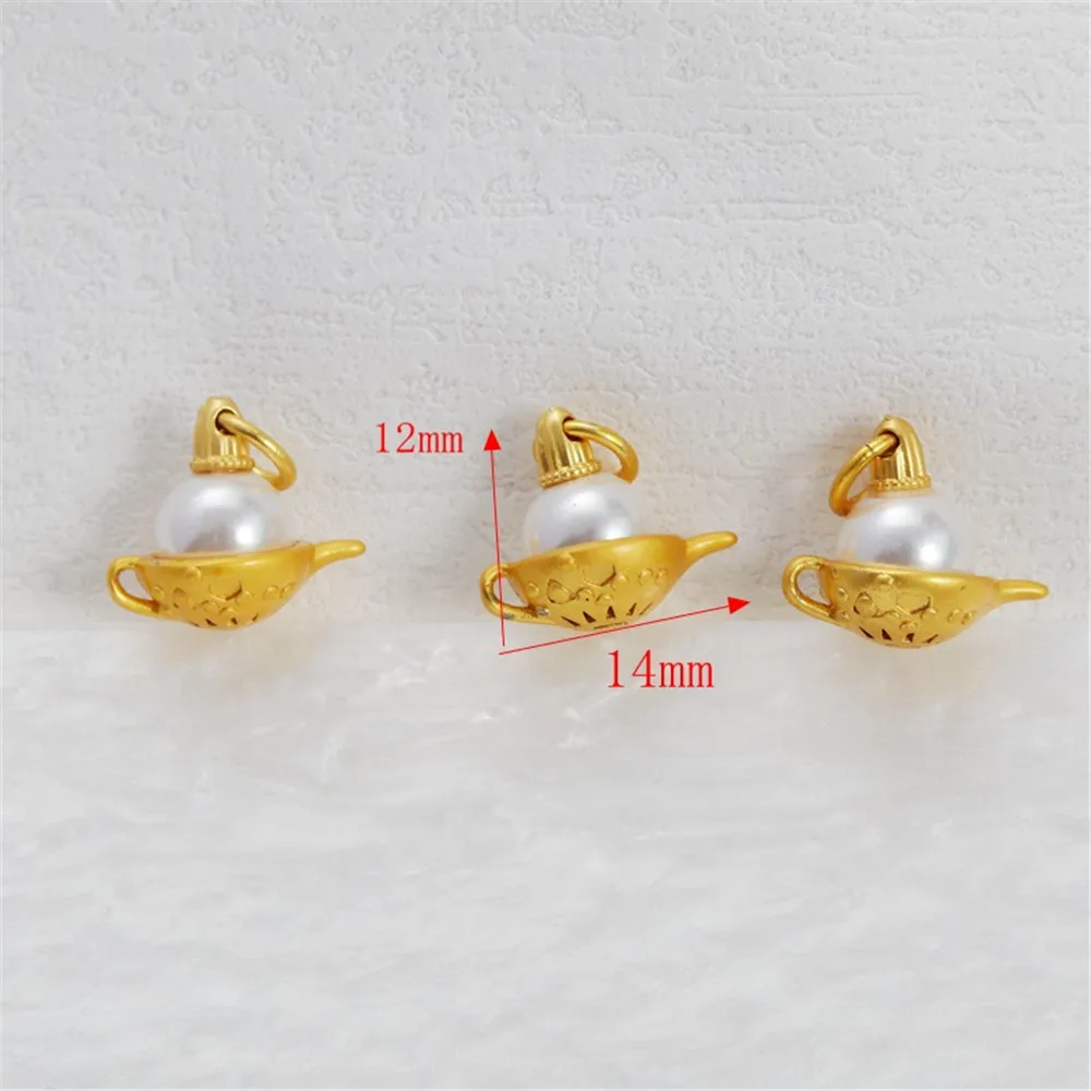 18K Gold Color Matte Gold Inlaid Bead Teapot Hollow Pendant, DIY Bracelet, Necklace, Accessories