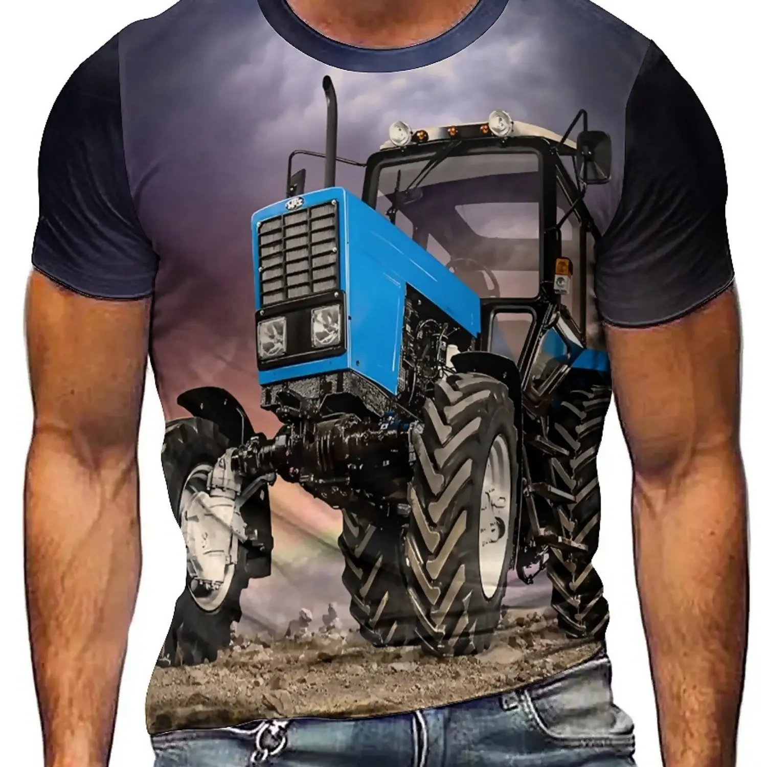 Men's & Women's 3D Print Short Sleeve T-Shirt - Silky Polyester Fabric, All-Season Comfort, Geometric Tractor Design,
