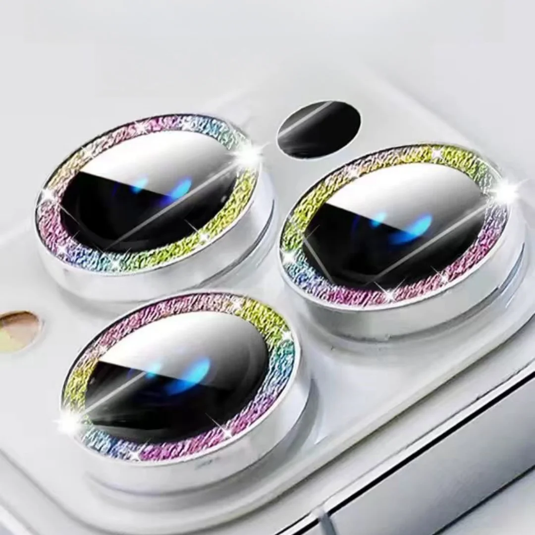 ตัวป้องกันเลนส์กล้องแวววาวสำหรับ iPhone 15 13 12 MINI 11 14 PRO MAX 15PROMAX 14 15PLUS ฟิล์มป้องกันหน้าจอโลหะแวววาว