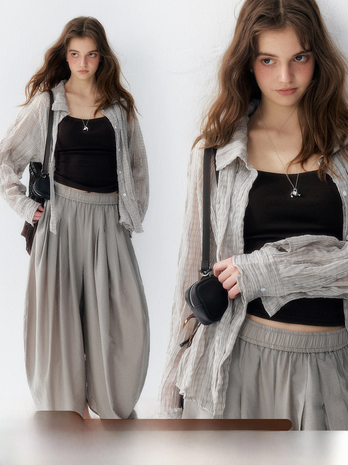  plus Textured Wrinkle Sensation Korean Plaid Sun Protection Women's Summer Open Cardigan Semi-Transparent Stand Coll...