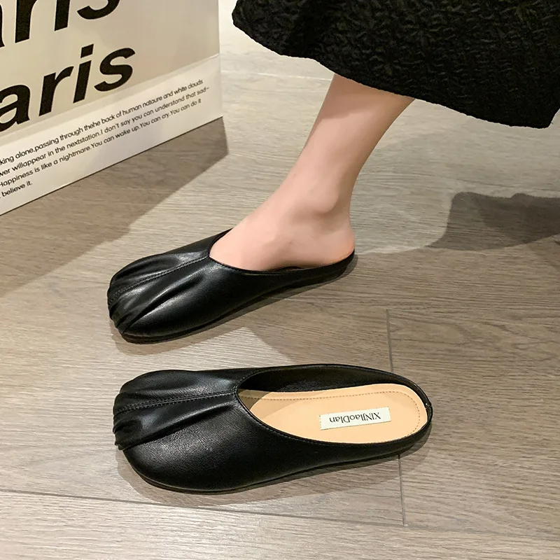 Flat bottomed minimalist wrapped half slippers for women's shoes half supported single shoes for external wear