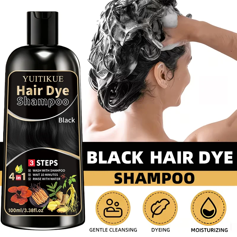YUITIKUE Black Hair Dye Shampoo - Ammonia-Free, Gentle Formula For Covering Gray Hair, Plant-Based Hair Care, 100ml - view 4