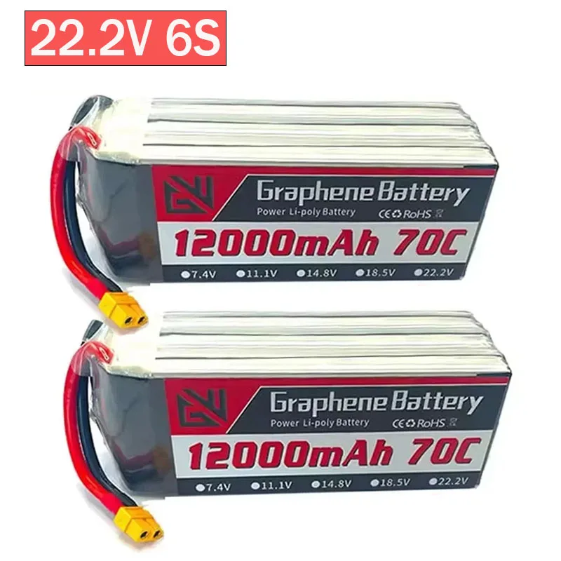 

12000mAh 6S 22.2V 70C RC Lipo Battery Rechargeable Battery for RC Car FPV Truck Helicopter with XT60 XT90 Connector