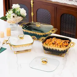 Chafing Dish Food Plate Food Tray Clear Lid Transparent Cover Buffet Dish Tray for Picnic Banquet Entertaining Wedding Parties