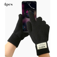 4PCS Winter Thermal Gloves Men Women Mitten Thickened Warm Fleece Lined Touch Screen Thermal Windproof Cycling Knitted Gloves