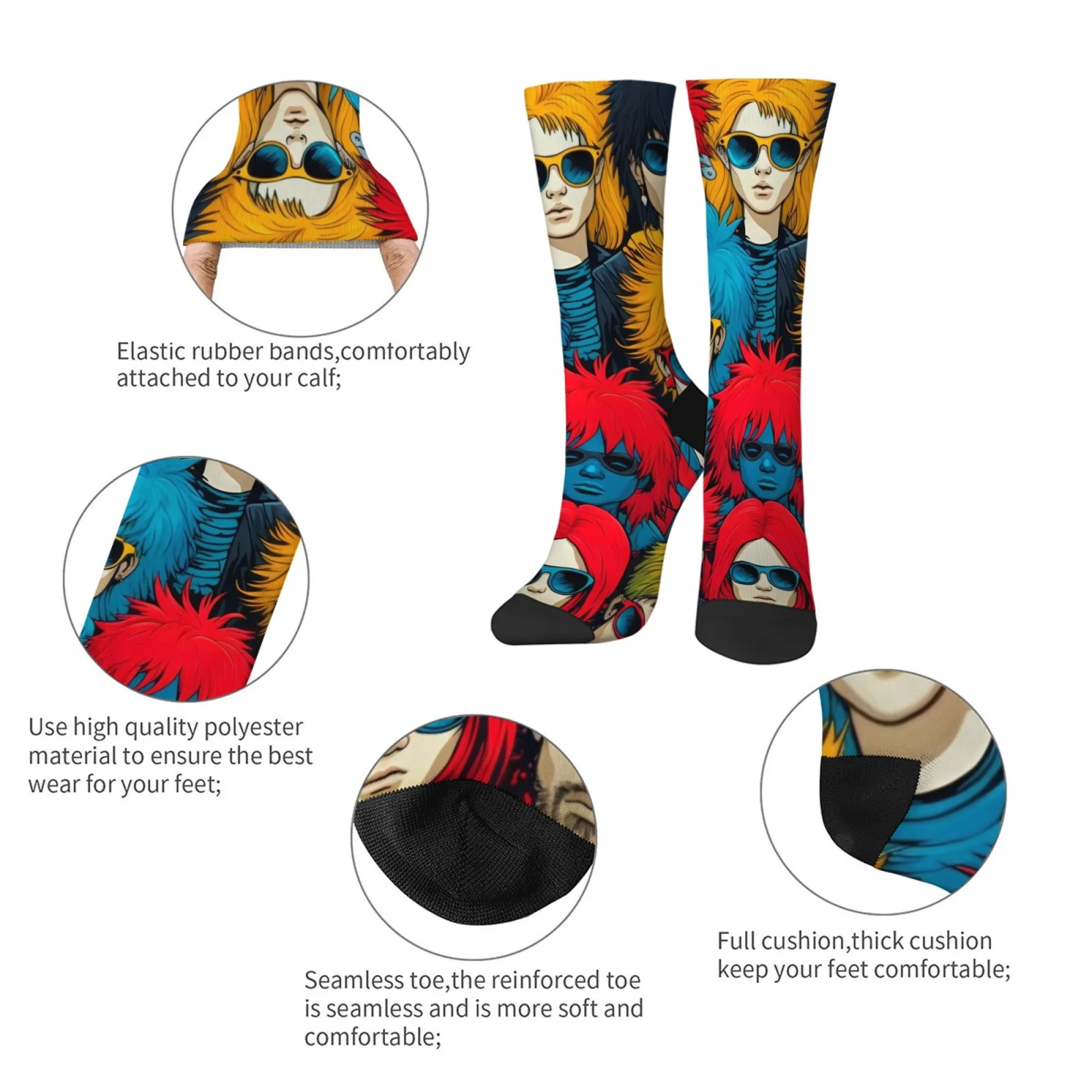 斬新な原宿レトロなトレンディなヘアスタイル、キャラクタープリントのメンズソックス、快適で通気性があり、滑りにくいカジュアルソックス、パーティーギフト。