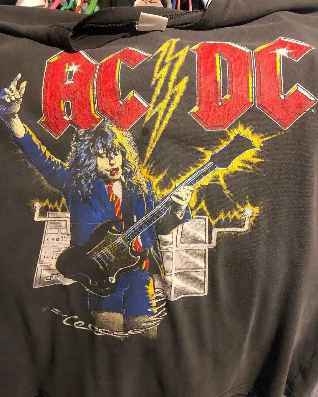 Bad Boy ACDC Band Poster ins American Trend Brand Loose T-Shirt European and American Style Printing Student Personality White