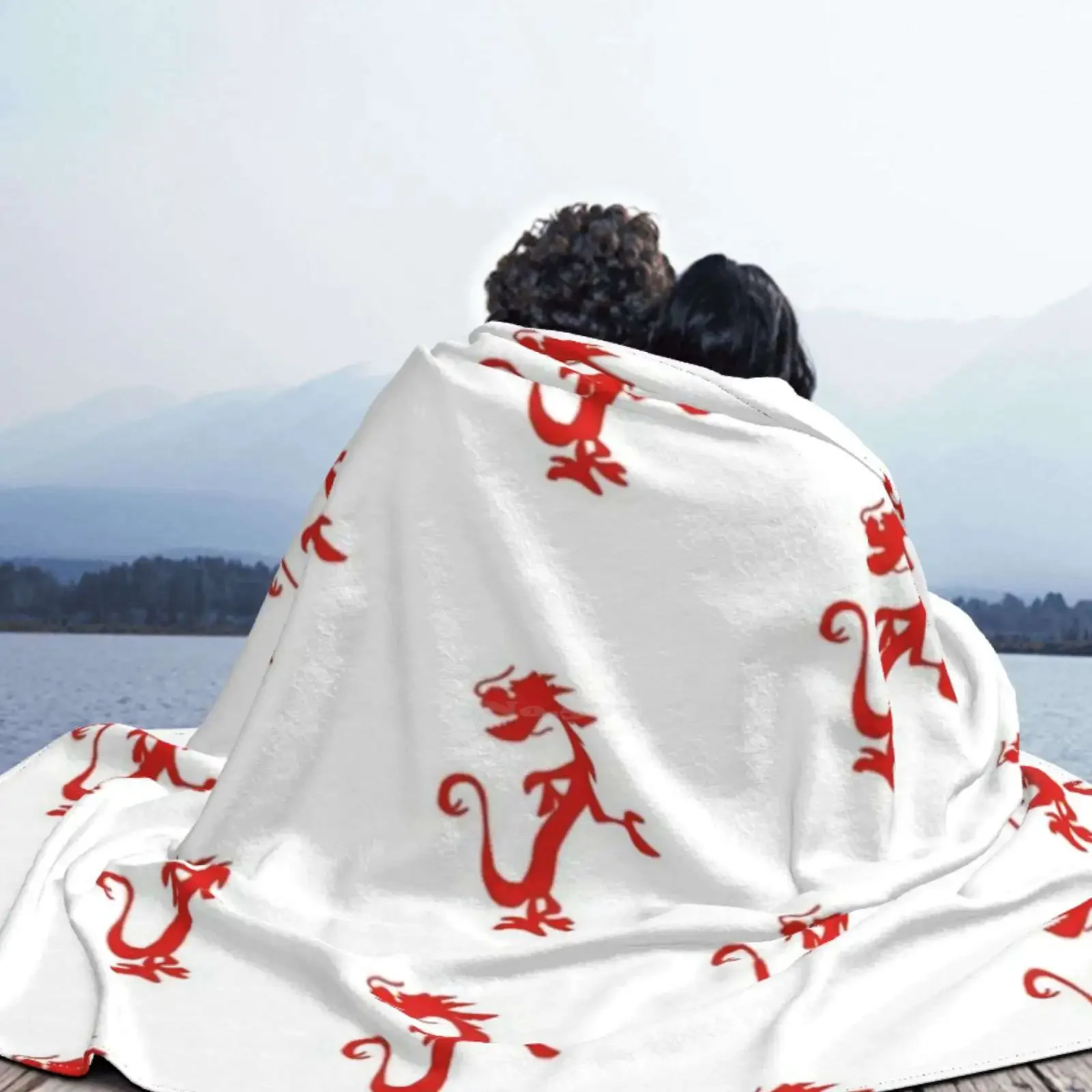 Mushu Silhouette For Home Sofa Bed Camping Car Plane Travel Portable Blanket Mushu Fa Li Shang Shang Emperor Huns Cherry