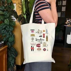 London Tote Bag London Travel Tote Bag Women's Casual Canvas tote bag London Zippered Cosmetic Bag London Landmarks Tote Bag