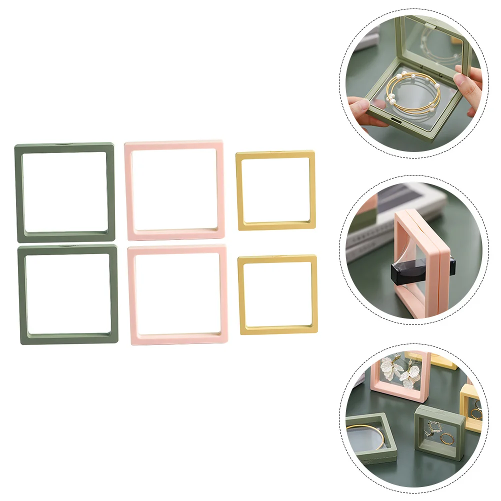 

6 шт., антиокислительная коробка для демонстрации ювелирных изделий, нежная плавающая рамка, органайзер для ювелирных изделий, подставка для хранения сережек, держатель для колец